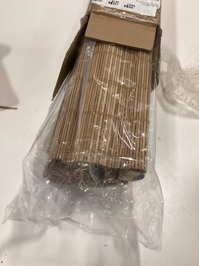 Condition photo showing Good Condition for LazBlinds Cordless Blackout Bamboo Roman Shades, Room Darkening Blinds for Interior Windows, Thermal Insulated Roll Up Bamboo Blinds for Home & Patio, 29" W x 64" H, Papara Carbon Blackout - Papara Carbon 29" W x 64" H