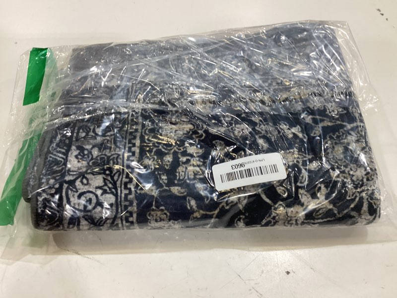 Condition photo showing New/Like New for kilococo moroccan small area rug 2x3 entryway rugs printed vintage floral washable rug non-slip kitchen rug indoor door mat, accent throw small rugs for laundry room bedroom entrance, navy/charcoal 2' x 3' (rectangular) charcoal/navy