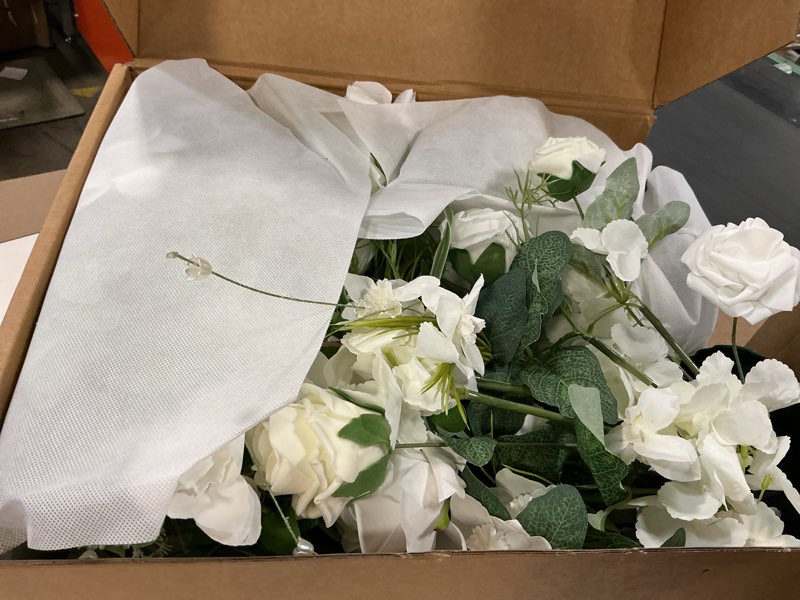Condition photo showing Good Condition for Ling's moment 41.0" Tall Free-Standing Wedding Aisle Artificial Flowers for Ceremony Decor, 2PCS White Walkway Floral Chair Markers, Faux Rose Altar Arch Arrangement Spring Decorations Outdoor Wht-white & Lily & Olive 41" Tall x 22" Cross