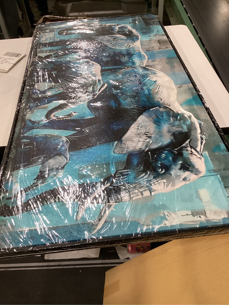 Condition photo showing New/Like New for Elephant Canvas Wall Art 24x48 Inches - Framed Oil Painting Style with Black Wood Frame, Jungle Animal Decor for Living Room, Bedroom & Office - Ready to Hang Elephant Art Wall Decor 48"L x 24"W