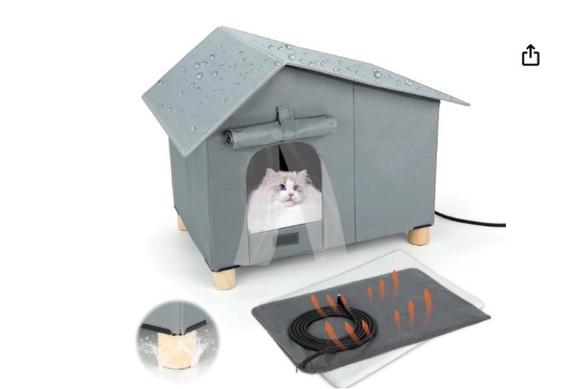 Elevated Heated Outdoor Cat House, Extra-Wide Waterproof Feral Cat Shelters for Indoor Outdoor Cats,