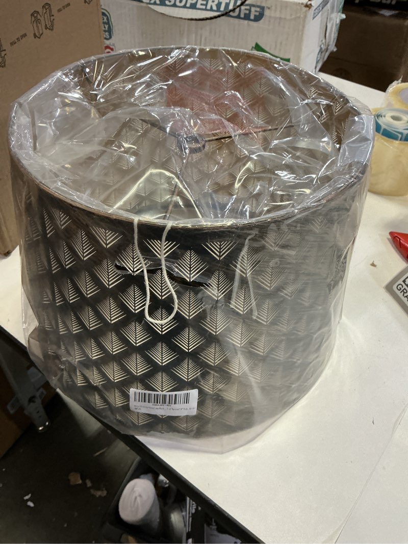 Condition photo showing New/Like New for Metal Etching Arrow Lamp Shade, ALUCSET Drum Lampshade for Table Lamps and Floor Lamps, Unique Arrow Design, Antique Bronze Gold Plating 10" Top X 12" Bottom X 8" High, Spider Fitter