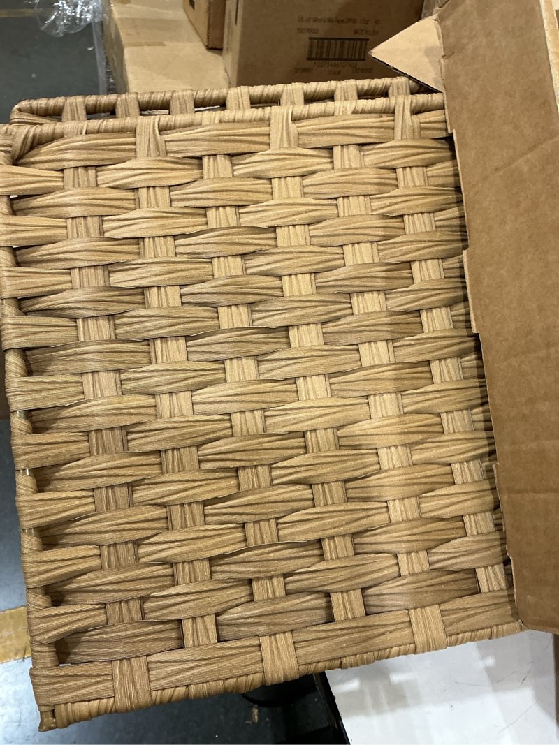 Condition photo showing As Is for woven wicker storage baskets 2-pack, 11x11 handwoven paper rope organizer bins, foldable cube storage cubes with built-in handles for shelves and closet organization(natural beige) natural beige 2 pack