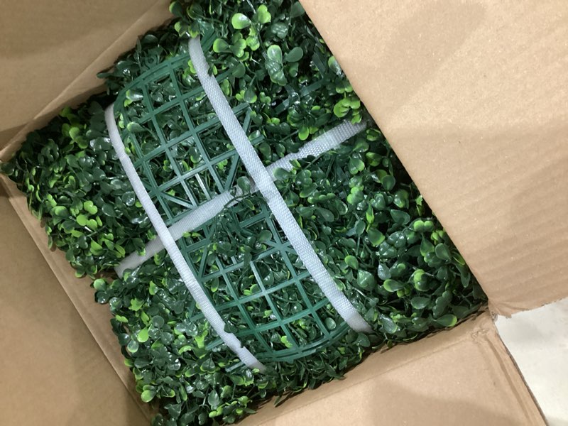 Condition photo showing Good Condition for artificial grass wall panel backdrop,10" x 10" 12p(8.4 sqft) uv-anti greenery boxwood panels for indoor outdoor green wall decor & ivy fence covering privacy 10"x10" 12p green