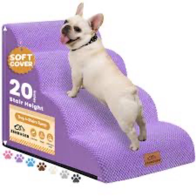 Dog Ramp and Stair for Bed 16" H-20 H,3-Step Cat Stair for Sofa and Chair,4-Step Dog Ramp for High Bed and Window,Durable Nonslip Fabric Cover for Indoor (Purple-20 H, Pet Friendly, 4)