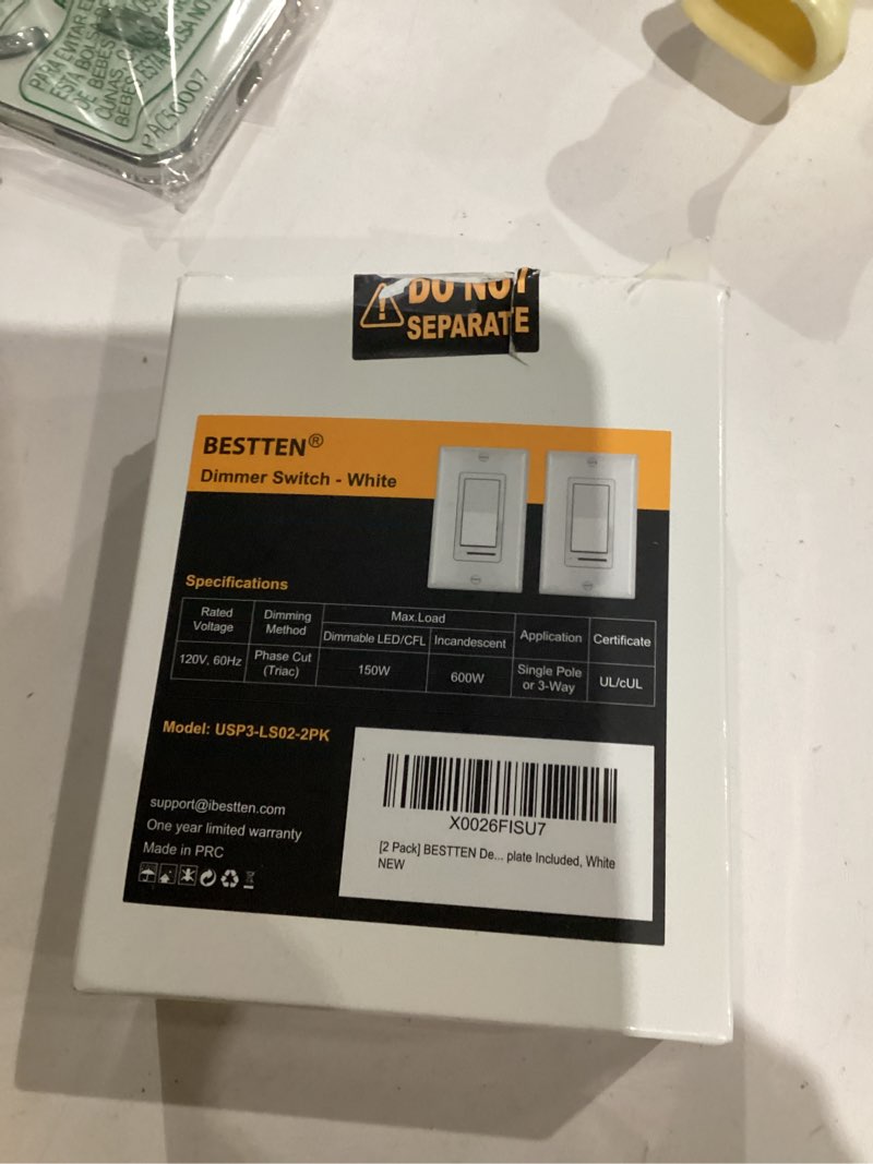 Condition photo showing As Is for BESTTEN 2 Pack Dimmer Light Switch, Universal Lighting Control, Single Pole or 3 Way, Compatible with LED Dimmable Lamp, CFL, Incandescent, Halogen Bulb, Decorator Wallplate Included, UL Listed, White Standard White 2