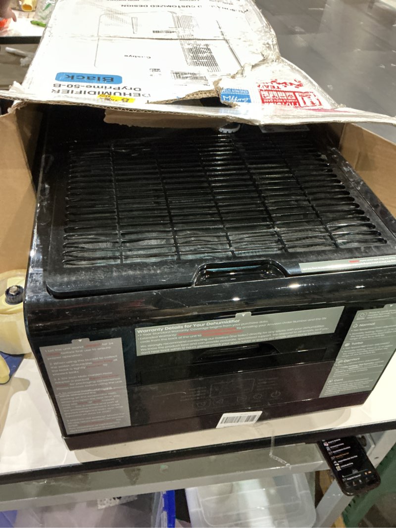 Condition photo showing As Is for 4500 sq.ft. 2025 energy star dehumidifier for basement & large rooms with drain hose, max 115 pints/day | 45db quiet compressor | 1.7 gal water tank | auto shut-off & restart, black black standard