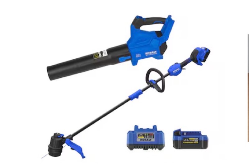 kobalt quiet tech 24-volt cordless battery string trimmer and leaf blower and combo kit 4 ah (battery included) (charger included