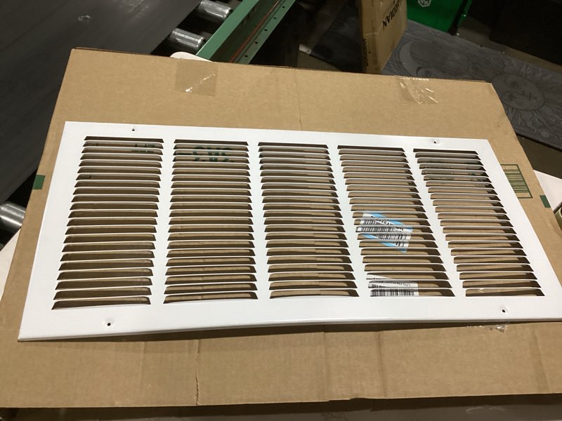 Condition photo showing Good Condition for hvac premium 26'' x 12'' [duct opening] flat stamped steel return air grille - sidewall and ceiling - hvac vent duct cover - white [outer dimensions: 27.75''w x 13.75''h] 26 x 12
