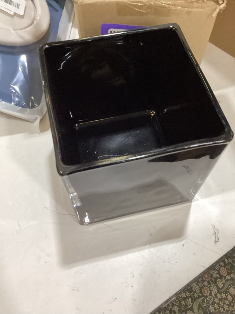 Condition photo showing Good Condition for wgv cube glass vase, candle holder, 5"x5"x5", black elegant floral accent container planter terrarium storage for wedding party ceremony event office home decor, 1 piece 1 5" black