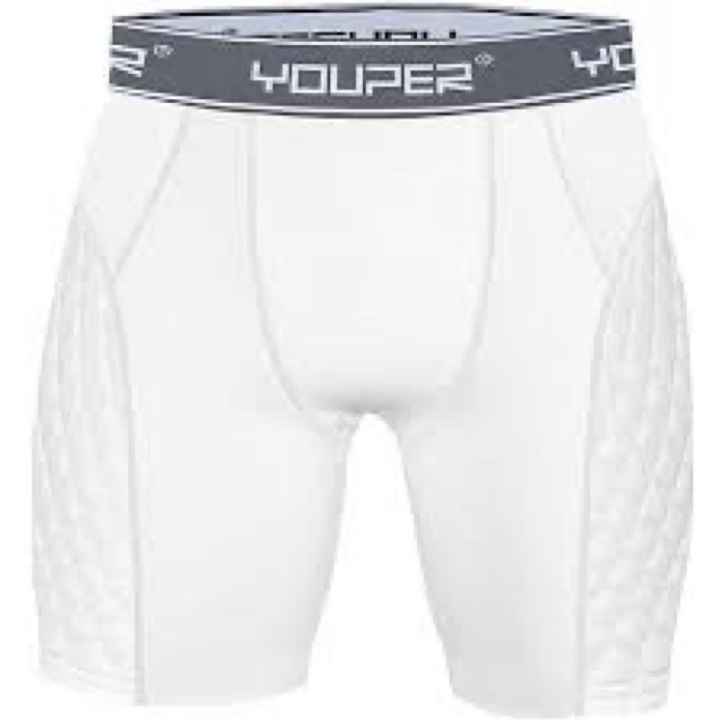 youper youth elite compression padded sliding shorts w/cup pocket for baseball, football (white/grey, x-large)