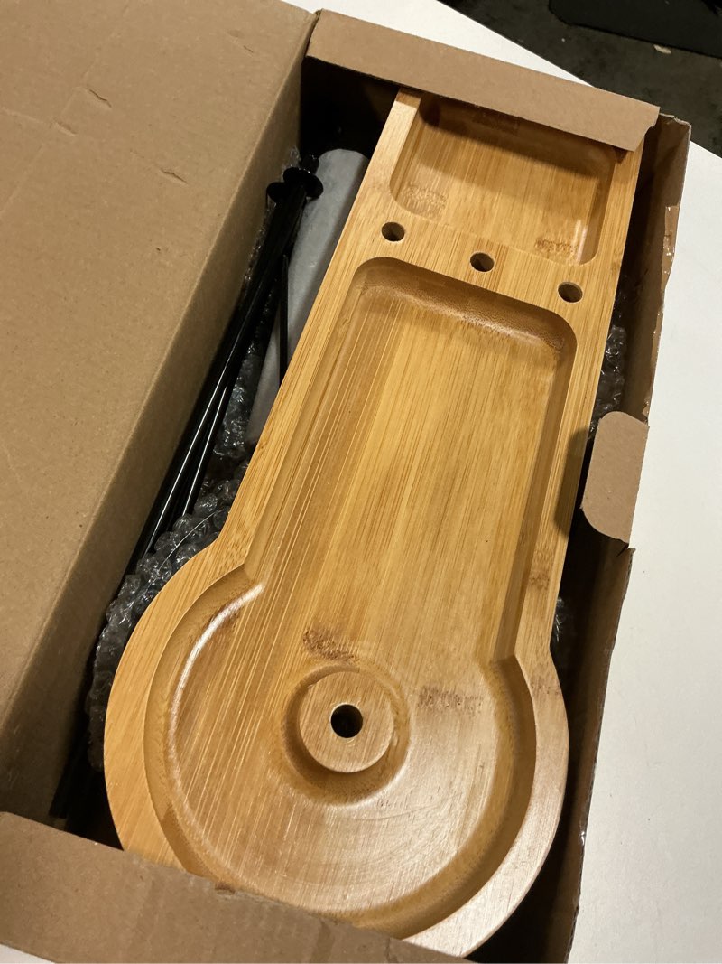 Condition photo showing Good Condition for Jewelry Organizer Stand with Bamboo Base, Metal Rotating Earring Holder Organizer, Multi-Functional Adjustable Necklace Holder Rack Bracelet Watch Holder for Jewelry Earrings Ring Black-Bamboo