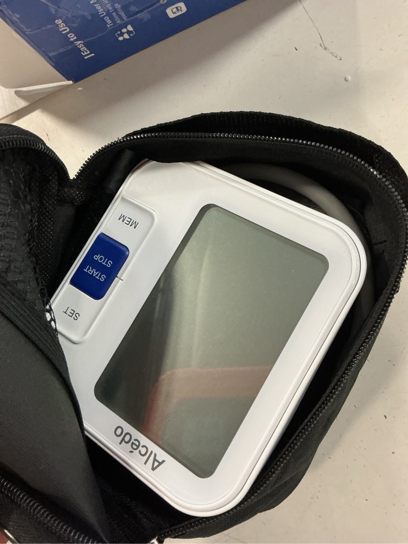 Condition photo showing As Is for alcedo blood pressure monitor for home use, automatic digital bp machine with large cuff for upper arm, lcd screen, 2x120 memory, talking function