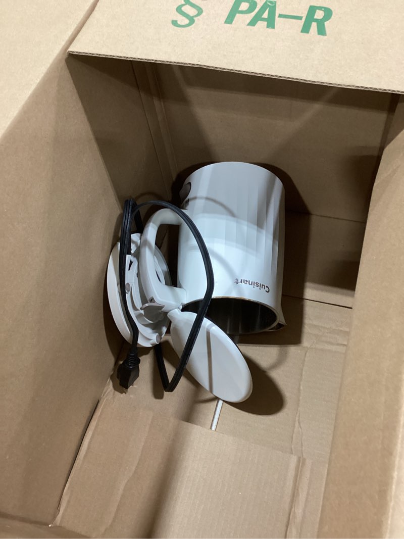 Condition photo showing As Is for Cuisinart Soho 1-Liter Double Wall Electric Hot Water Kettle, Tea Kettle with Stainless Steel Interior, One Touch Operation to Boil Water for Tea, Hot Cocoa, or Instant Oatmeal, CK-10TR, Truffle Truffle 1.1 Quarts