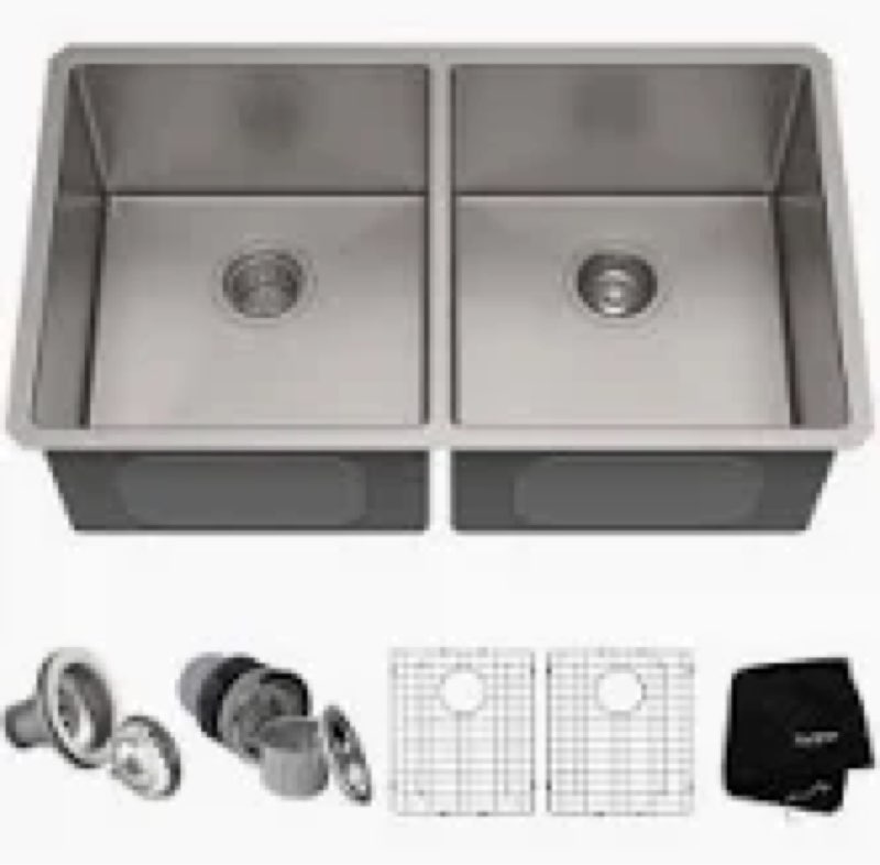 Kraus Standart PRO 32-3/4" Double Basin 16 Gauge Stainless Steel Kitchen Sink for Undermount Installations with 50/50 Split - Basin Racks and Basket Strainers 