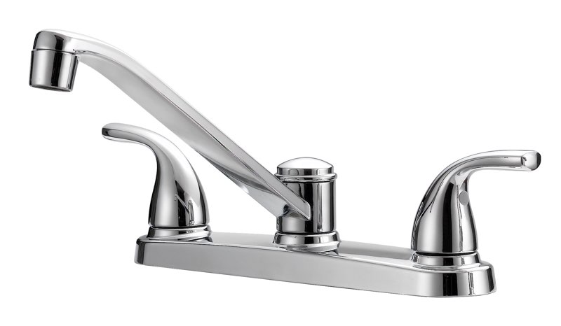 project source chrome 2-handle deck mount low-arc kitchen 3 hole faucet #1159010