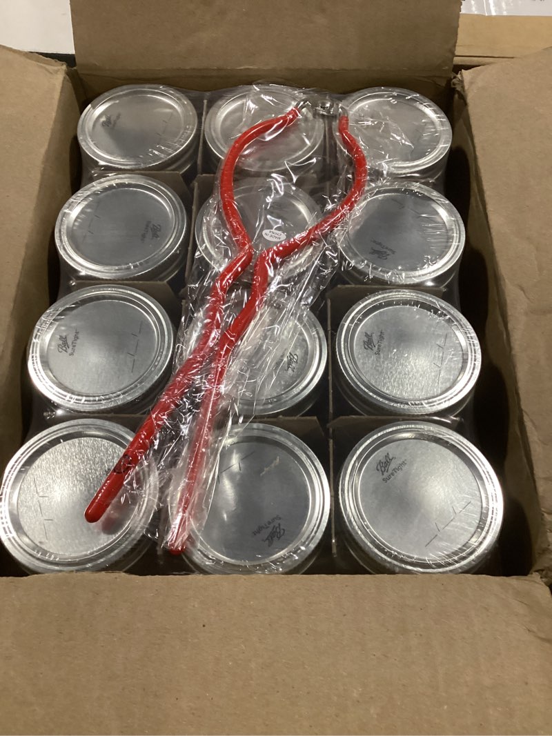 Condition photo showing New/Like New for ball regular mouth mason jars 8 oz. (12 pack) - half pint size jars with airtight lids and bands for canning, fermenting, pickling, meal prep or diy decors and projects bundled with peaknip jar opener