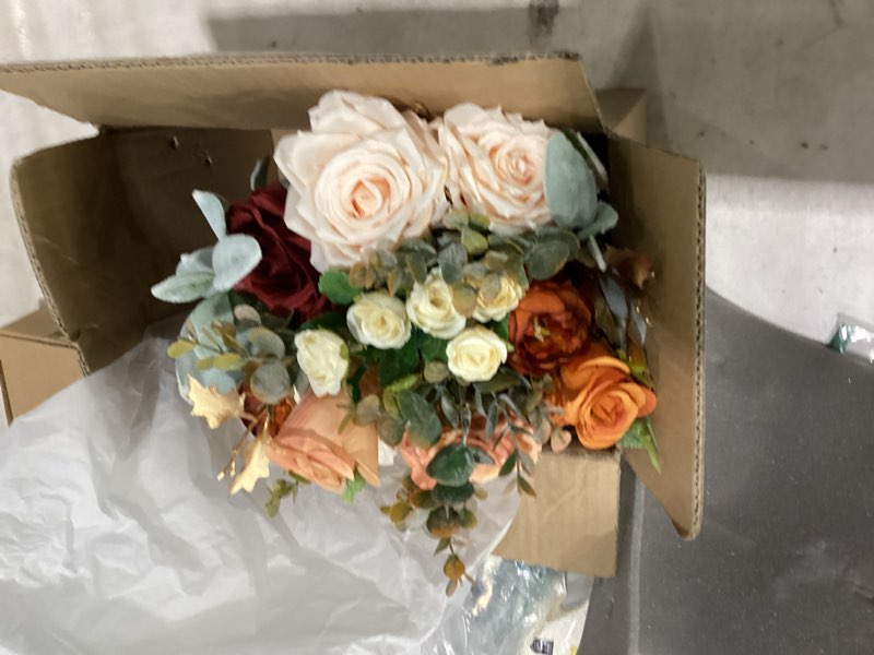 Condition photo showing Good Condition for rinlong 9" wide burnt orange wedding bouquet for bride, rustic terracotta artificial flowers bridal bridesmaid bouquet for fall wedding prom one size burnt orange & burgundy