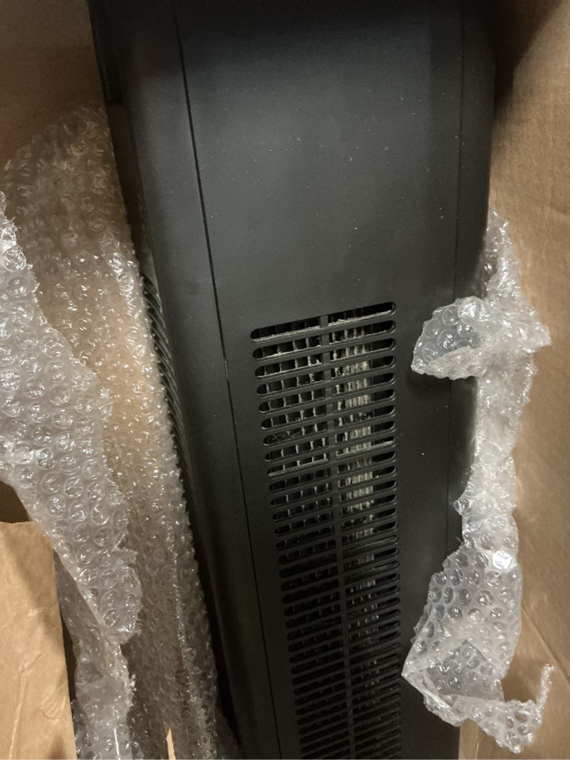 Condition photo showing As Is for dreo tower fan for bedroom, 2026 upgraded dc motor, 28ft/s high velocity, 20db ultra quiet standing fan, 8 speeds 4 modes, 90° oscillating bladeless fan for indoors, floor fans with remote, black