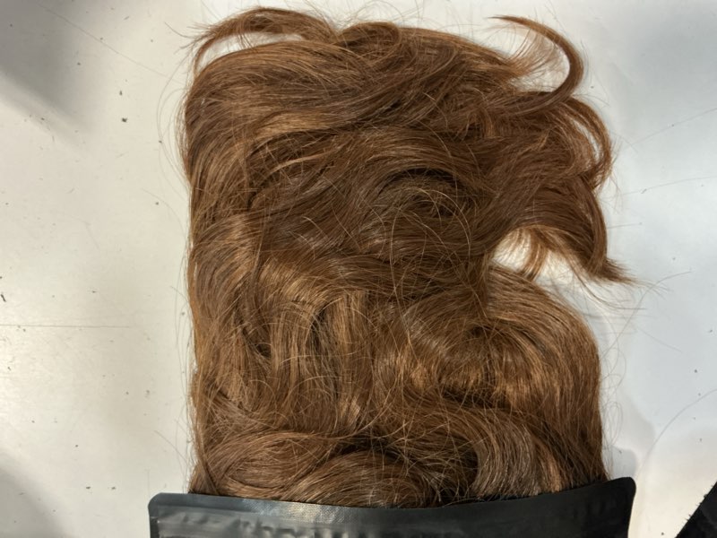 Condition photo showing New/Like New for missqueen light brown wavy wig with bangs short synthetic curly brown highlight wigs heat resistant synthetic fibre wigs for women girls daily party holiday festival chrismas used light brown highlight