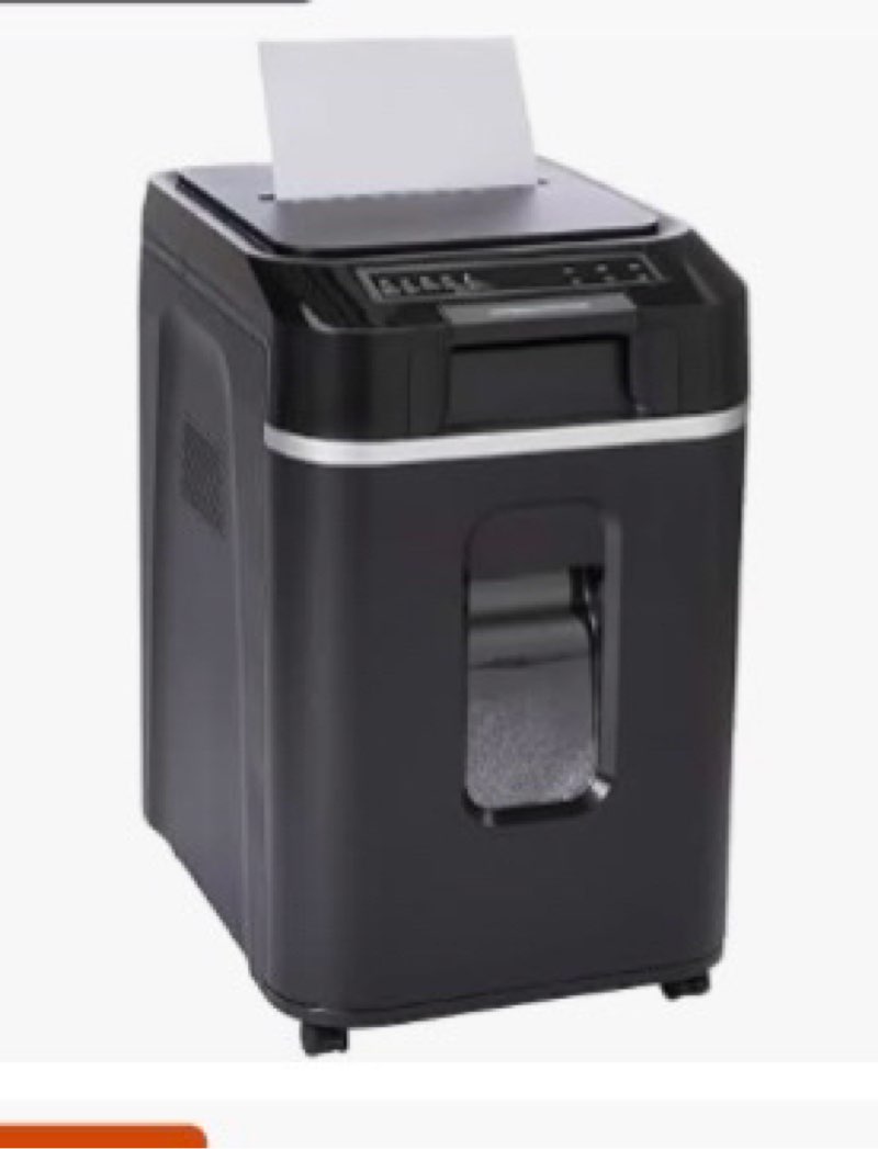 amazon basics 200-sheet auto feed cross-cut paper shredder, high security p-4, anti-jam, 8.5 gallon 