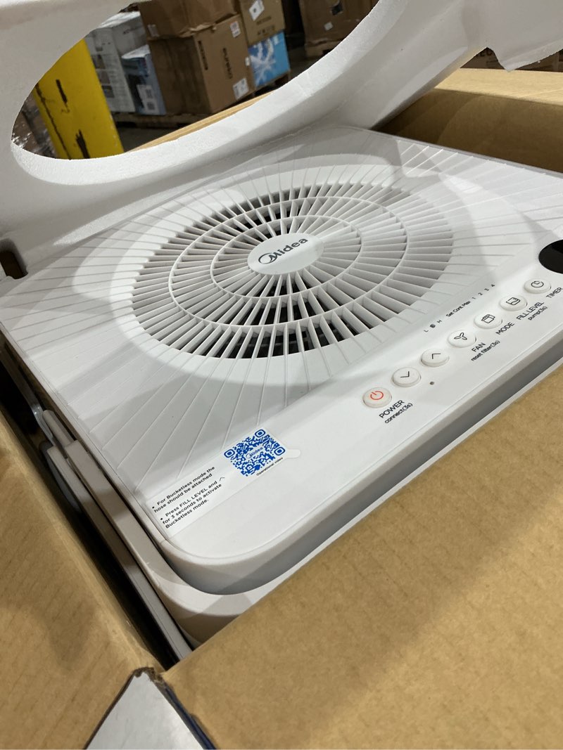 Condition photo showing Good Condition for midea cube 50 pint dehumidifier for basement and rooms at home for up to 4,500 sq. ft., built-in pump, drain hose included, smart control, compatible with alexa (white) 4,500 sq. ft. with pump