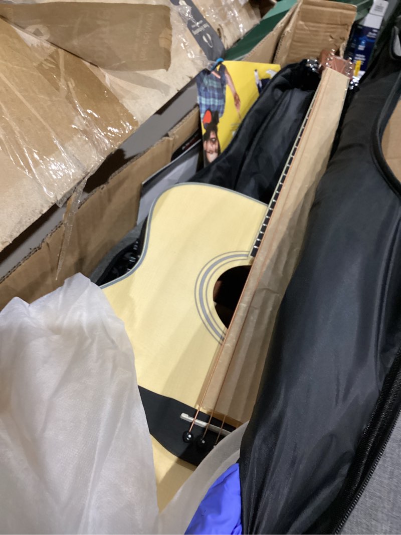 Condition photo showing Good Condition for pyle premium electric acoustic guitar kit, 41" full size dreadnought cutaway with spruce top, mahogany sides, gig bag, strap, pickguard, picks, extra steel string set for beginners, advanced, natural spruce electric acoustic