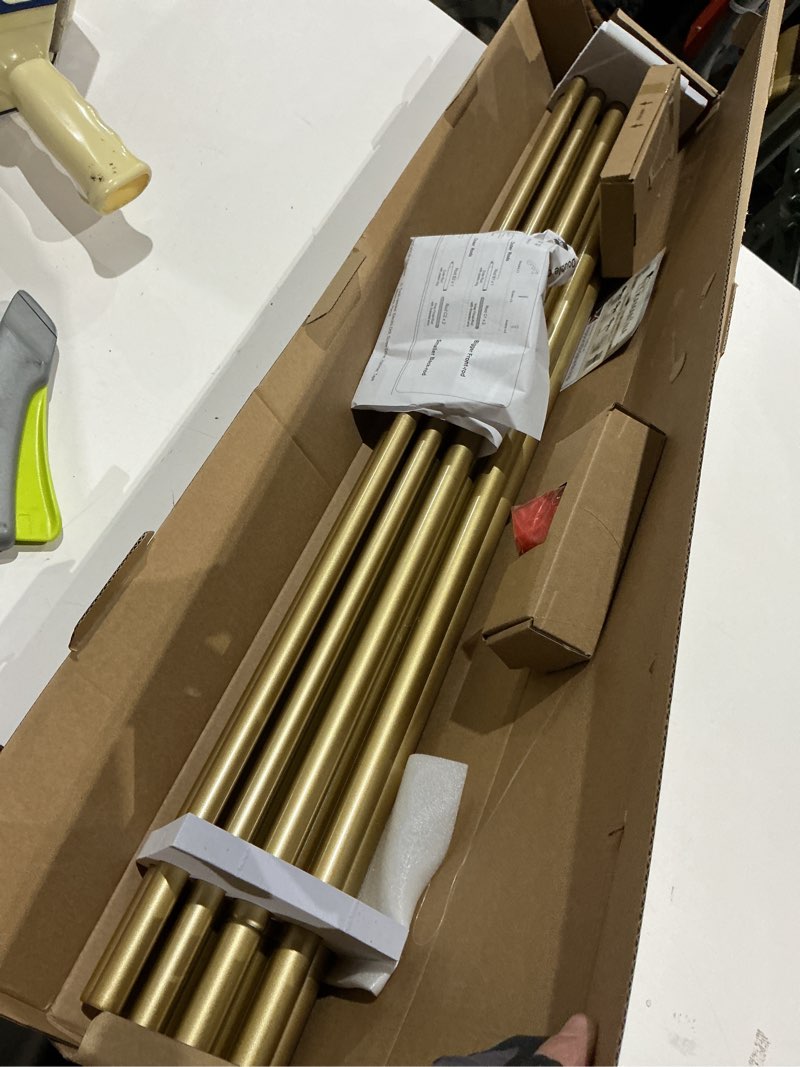 Condition photo showing New/Like New for kamanina 1 inch double curtain rods 66 to 120 inches (5.5-10 feet), heavy duty adjustable double curtain rod for windows, gold drapery rods with end caps gold 66-120"