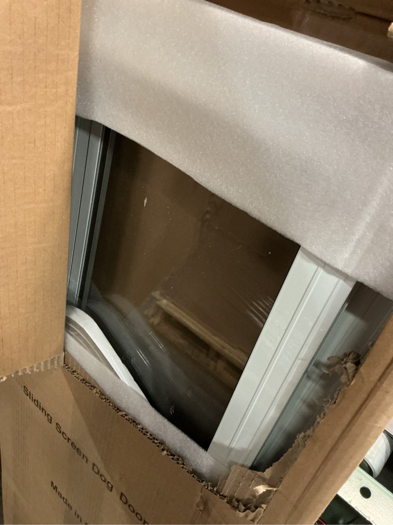 Condition photo showing Good Condition for dog door for sliding glass door, adjustable height 75 3/5" to 80" sliding door pet door insert with screen design, suitable for large dogs up to 75 lbs, new