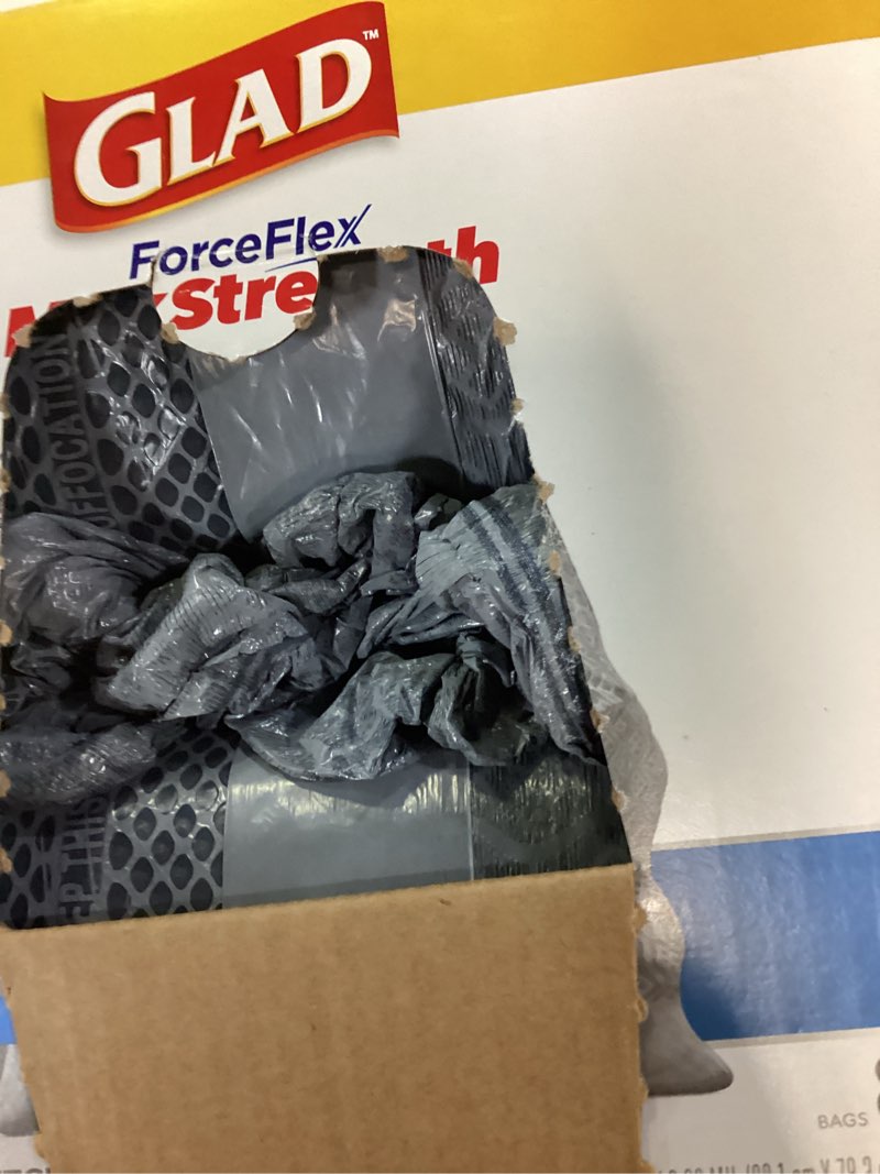 Condition photo showing As Is for glad forceflex maxstrength kitchen trash bags, 20 gal, fresh clean febreze, 80 ct (package may vary) 80 count (pack of 1)