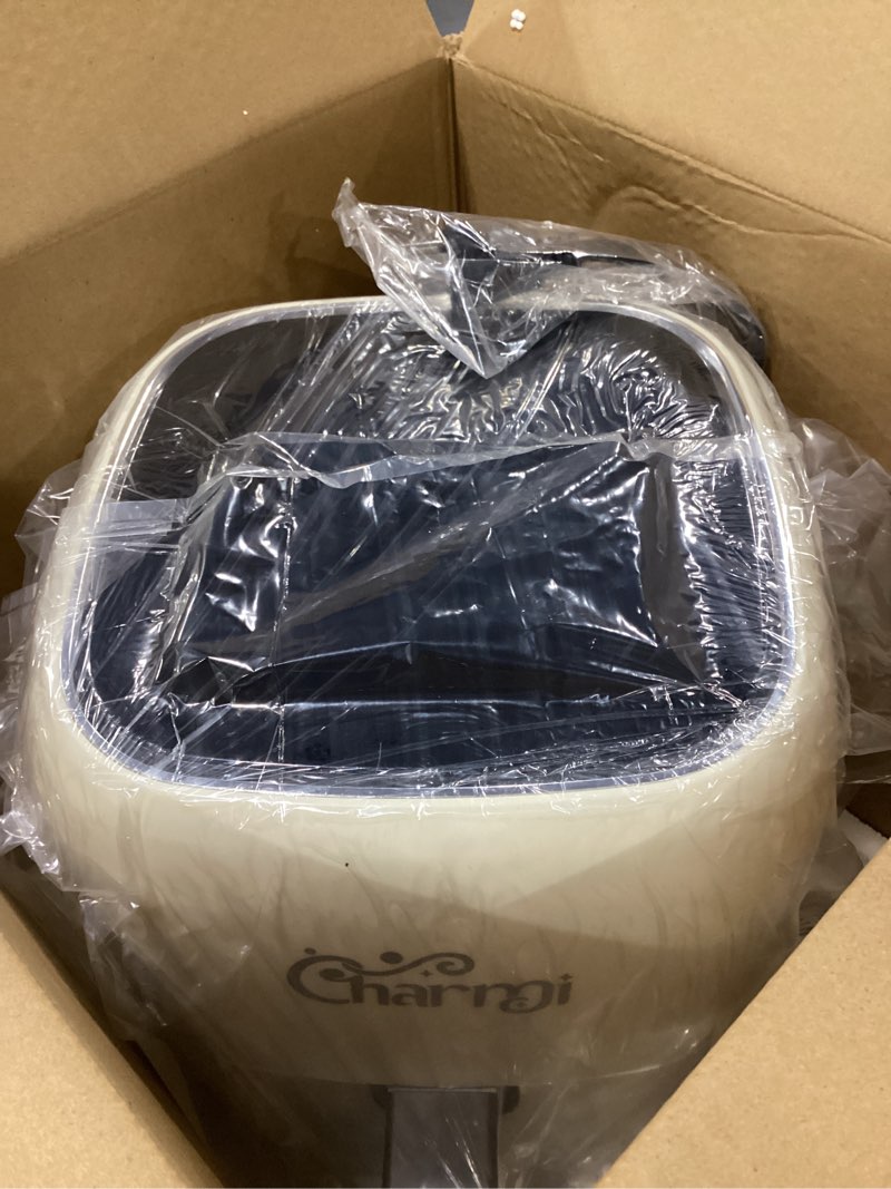 Condition photo showing New/Like New for **untested** charmi 5qt air fryer – beautiful retro design, stylish countertop look, safe auto shutoff, digital touchscreen, 8 cooking presets, digital recipes included(cream white) creamy white