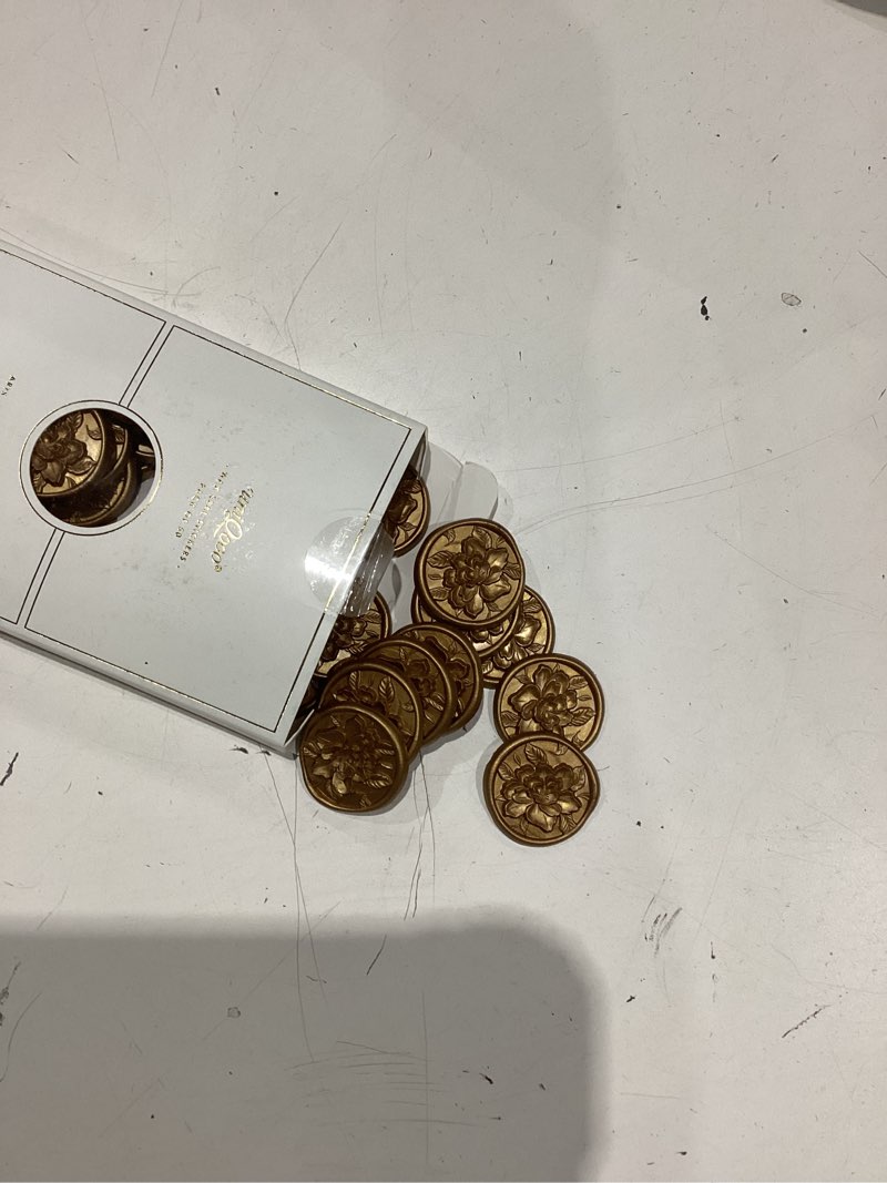 Condition photo showing Good Condition for incomplet)))uniqooo wax seal stickers - 3d vintage floral wedding invitation envelope botanical seal stickers, 50 pcs self- adhesive antique gold flower stickers, perfect for invitation, gift wrapping, party