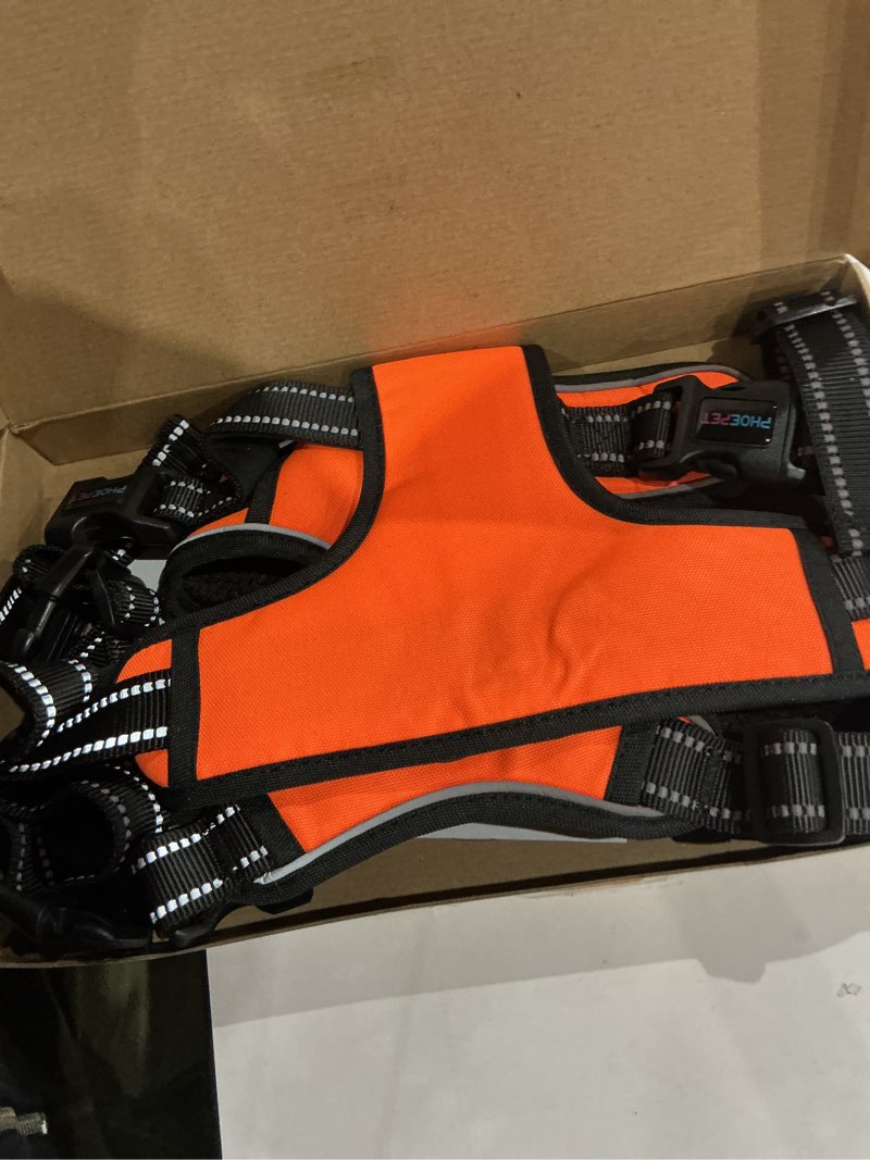 Condition photo showing Good Condition for phoepet reflective dog harness large breed adjustable no pull vest with handle 2 metal rings 3 buckles [easy to put on & take off](xl, orange) xl orange