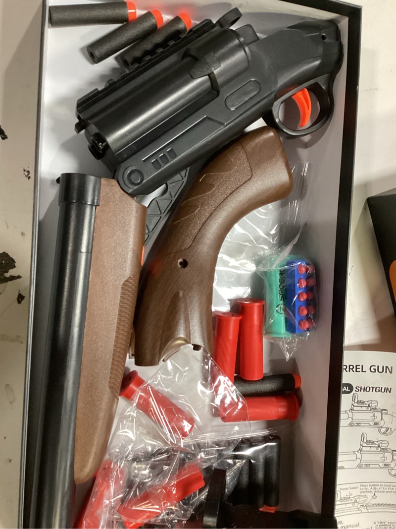 Condition photo showing Good Condition for double-barreled toy gun - two modes realistic soft bullet toy guns blaster with sight - educational shooting toy shotgun - ideas gifts for christmas birthday halloween present brown