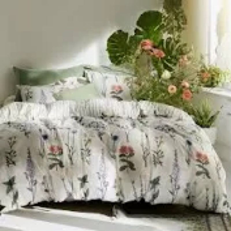 White Queen Size Comforter Set 3 Pieces,Vintage Botanical Floral Pattern Bedding Comforter Sets,Boho