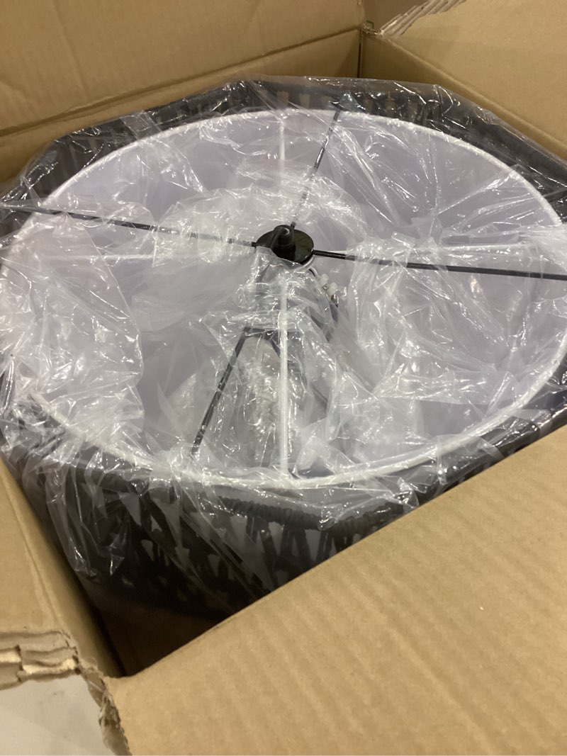 SupMaka 17.6" Rattan Ceiling Light Fixture, 3 Light Boho lamp with Fabric Shade, Black Woven Rattan 