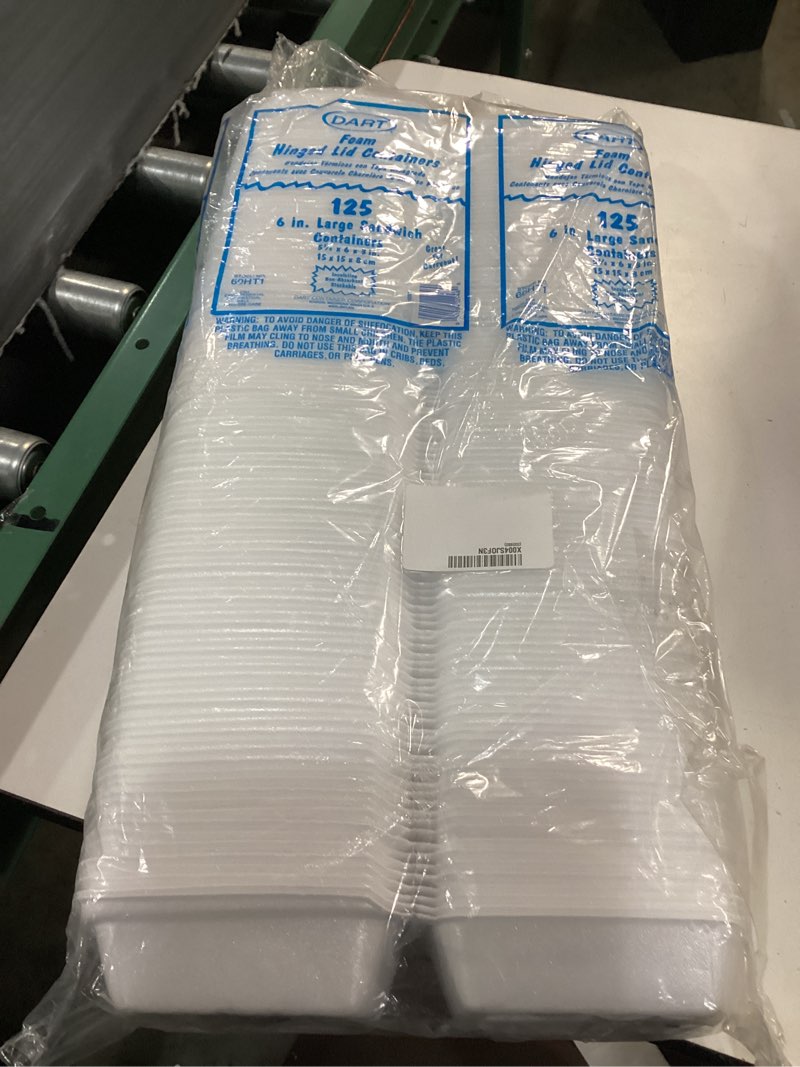 Condition photo showing New/Like New for hinged lid 6" foam container (bag of 125)