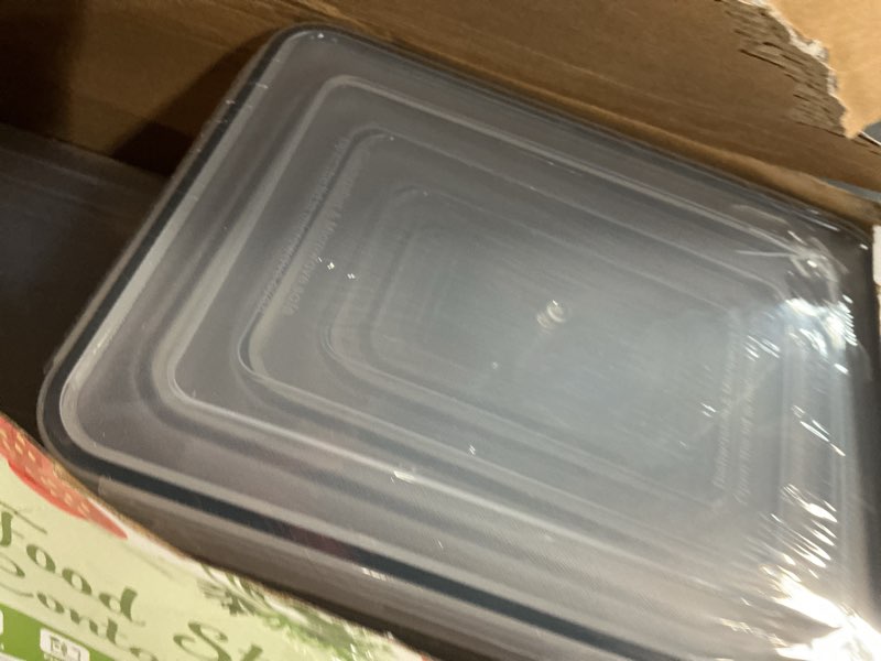 Condition photo showing New/Like New for 50 piece food storage containers with lids(25 containers & 25 lids), bpa-free plastic food containers for kitchen storage and organization, leak proof meal prep container, includes labels & pen