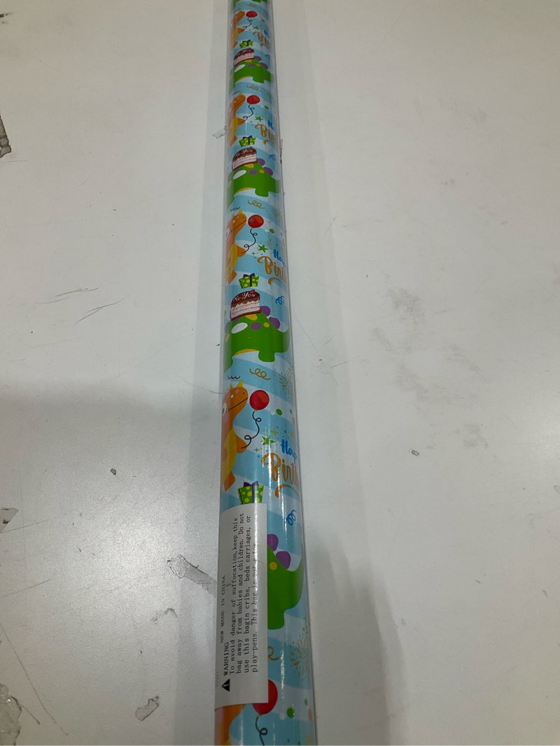 dinosaur wrapping paper jumbo roll 30 inch x 32 feet, cute blue green dinosaurs happy birthday wrapp