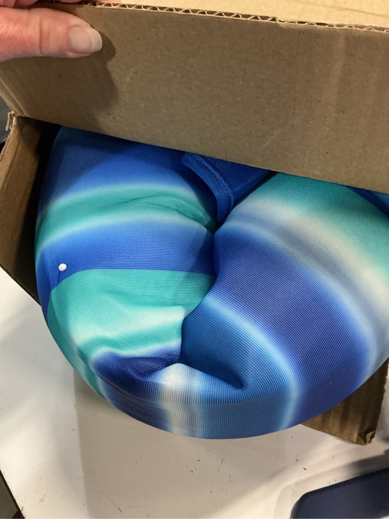 Condition photo showing Good Condition for big joe noodle sling, no inflation needed, pool float with armrests, quick draining fabric, cup holder blurred blue noodle sling