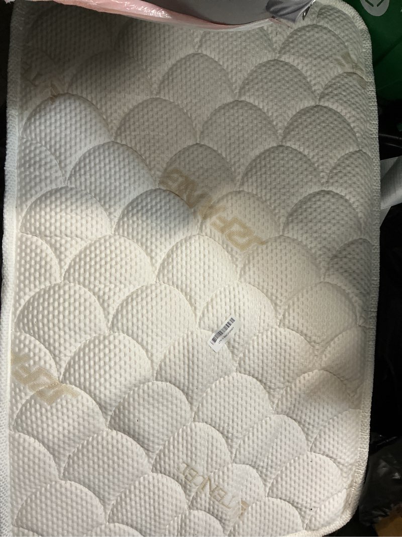 Condition photo showing As Is for mini crib mattress - 38x24x4 inch- dual sided with firm support and comfort foam- breathable, quiet and odorless, fits most mini cribs (does not fit playard or standard crib) 38" x 24" x 4"(mini crib mattress) white (mini crib)