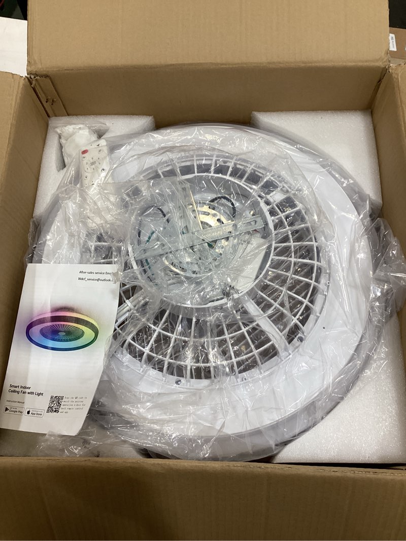 Condition photo showing Good Condition for volisun low profile ceiling fans with lights and remote, fandelier ceiling fan flush mount, 3000k-6500k smart bladeless led fan light, black modern ceiling fans with lights for bedroom black 19.7 inch
