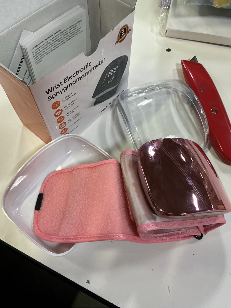 Condition photo showing As Is for wrist blood pressure monitors for home use with curved screen, rechargeable bp machine, one-button switch voice and user, easy to use, 5.31-9.25inch bp cuff, with storage case bp monitor