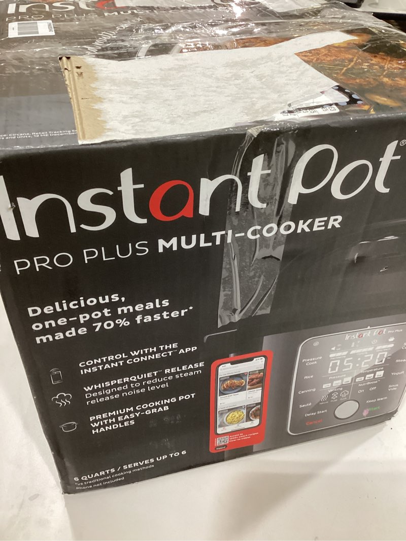 Condition photo showing As Is for Instant Pot Pro Plus Wi-Fi Smart 10-in-1, Pressure Cooker, Slow Cooker, Rice Cooker, Steamer, Sauté Pan, Yogurt Maker, Warmer, Canning Pot, Sous Vide, Includes App with Over 800 Recipes, 6 Quart Black