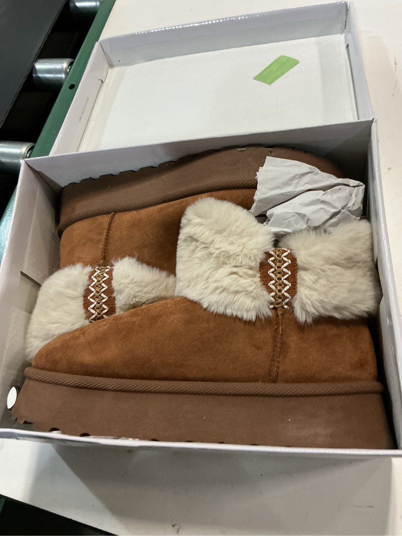 Condition photo showing Good Condition for hypocrute womens winter boots fur snow boots ankle booties fuzzy warm platform short boots for women slip on boots 7 chestnut