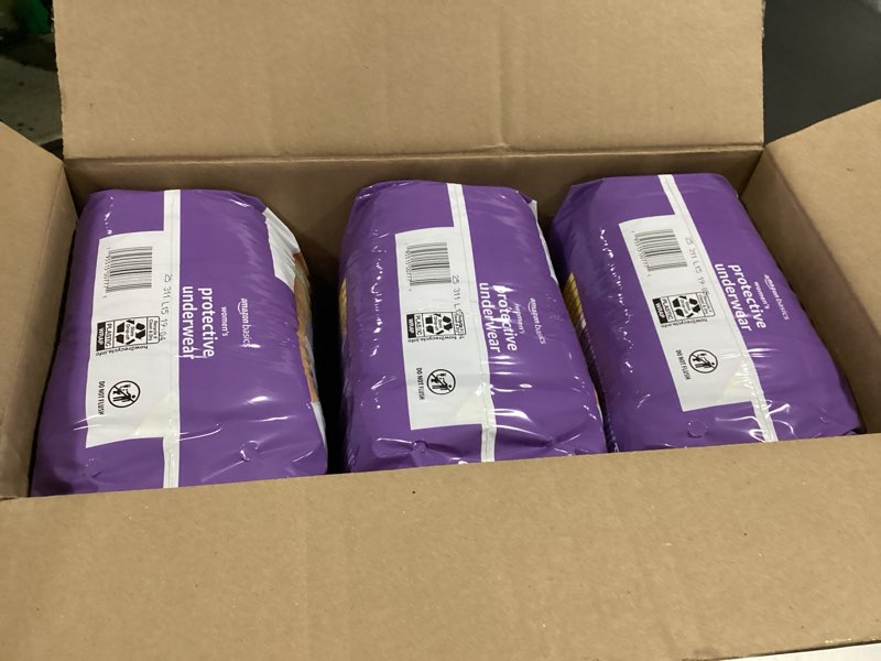 Condition photo showing New/Like New for Amazon Basics Incontinence Underwear for Women, Protective, Disposable, Postpartum, Maximum Absorbency, X-Large, Lavender, 48 Count (3 Packs of 16)