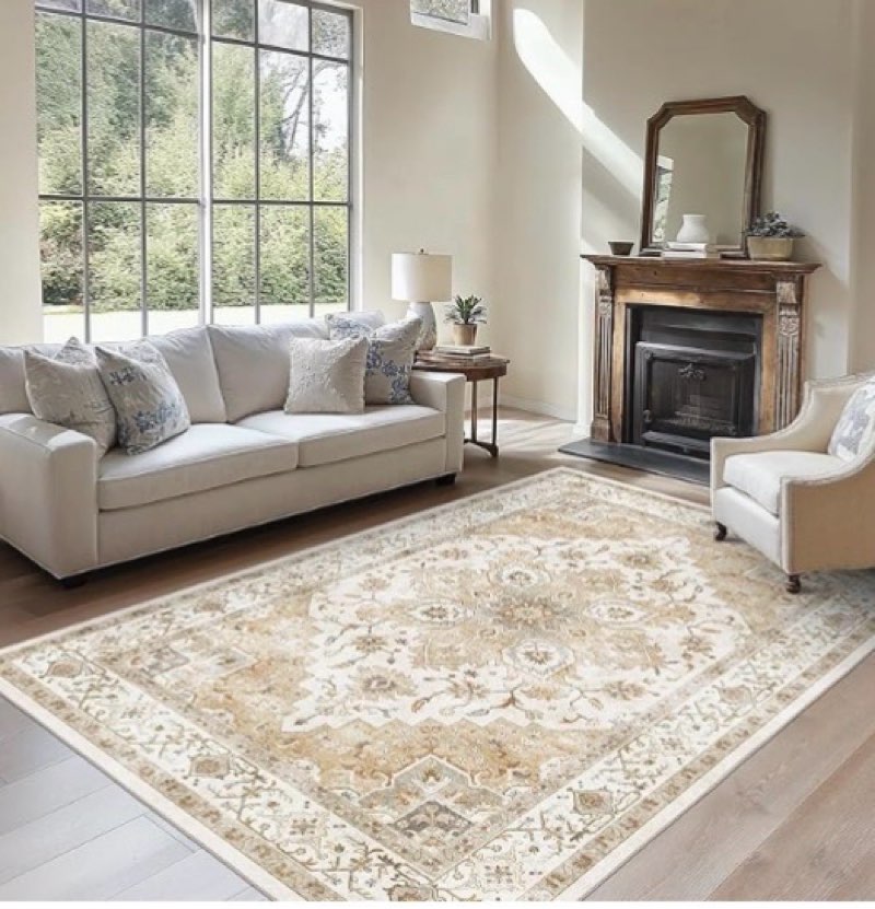 #TAn - KondRg 6x9 Hashable Area Rug Beige Vintage Living Room Bedroon Indoor Carpet Distressed Retro Von Slip Low Pile Soft Large Throw Rug for Dining Room Office Dorm WRIS-BES-öx9 Beige MADE IN CHINA X25100030-369 -