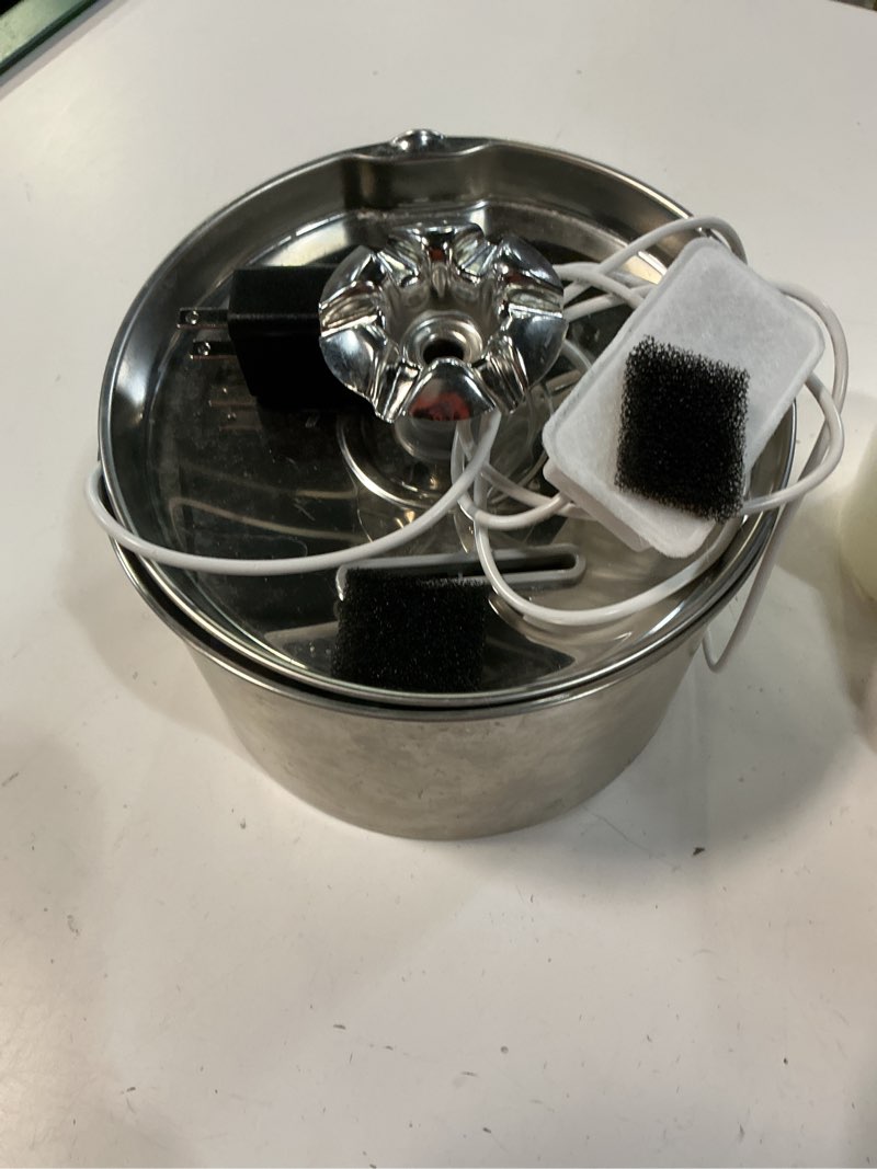 Condition photo showing As Is for cat water fountain stainless steel - 74oz/2.2l automatic large pet watering bowl dispenser for indoor dogs - drinking fountains with 3 filter, gifts for cats and kitty - dog waterer bowls no spill 2.2l+3filters+3sponges