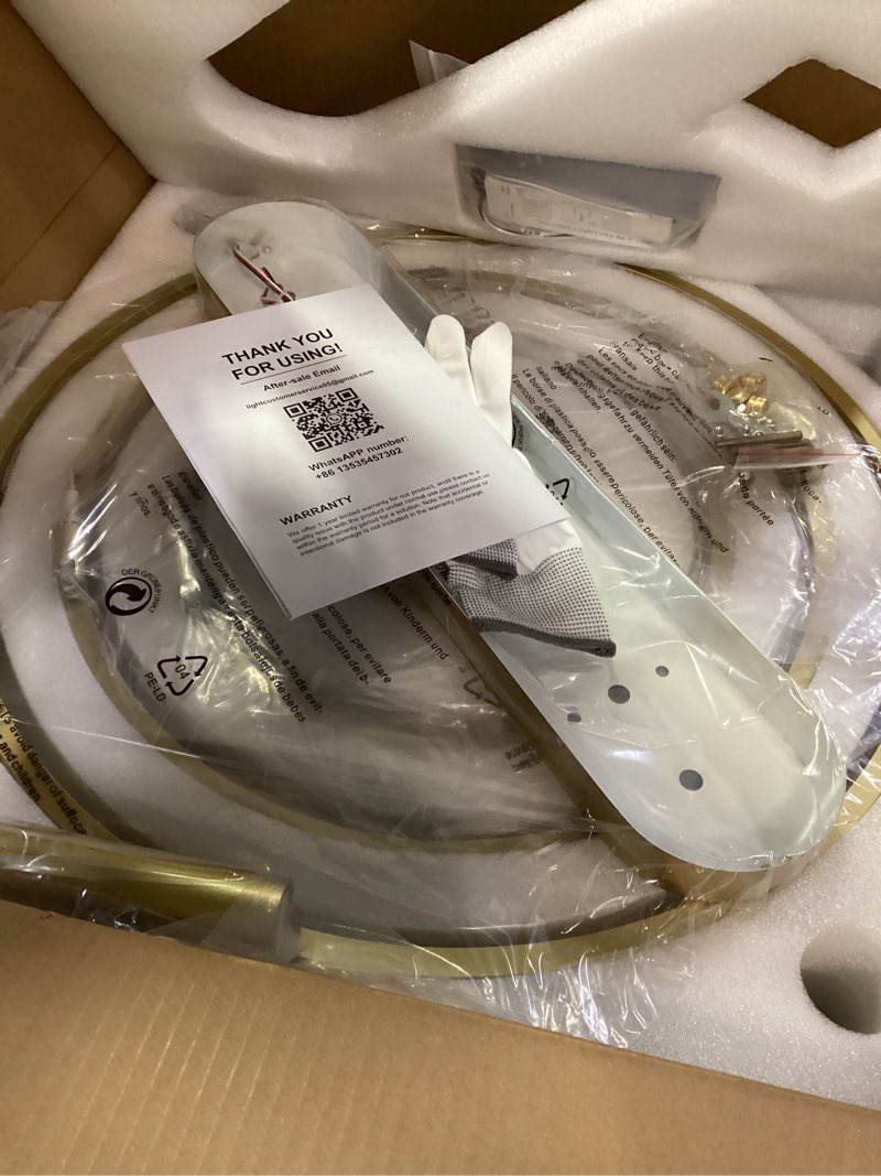 Condition photo showing New/Like New for 42 Inch Retractable Ceiling Fan, Chandelier Ceiling Fans with Lights, Silent DC Motor, 6 Speeds, 3 Color Changing for Bedroom Living Room (Gold)