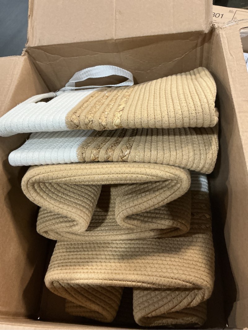 Condition photo showing Good Condition for UBBCARE Set of 3 Storage Cubes 13 X 13 X 13 in, Water Hyacinth Storage Bins for Shelves, Toys, Book, Storage Baskets with Handles, Cotton Rope Woven Baskets for Organizing, Brown